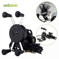 Untoom Motorcycle Phone Holder With USB Charger 360 Degree Rotation Cell Phone Mount for Motorbike Moto Rear View Mirror Bracket