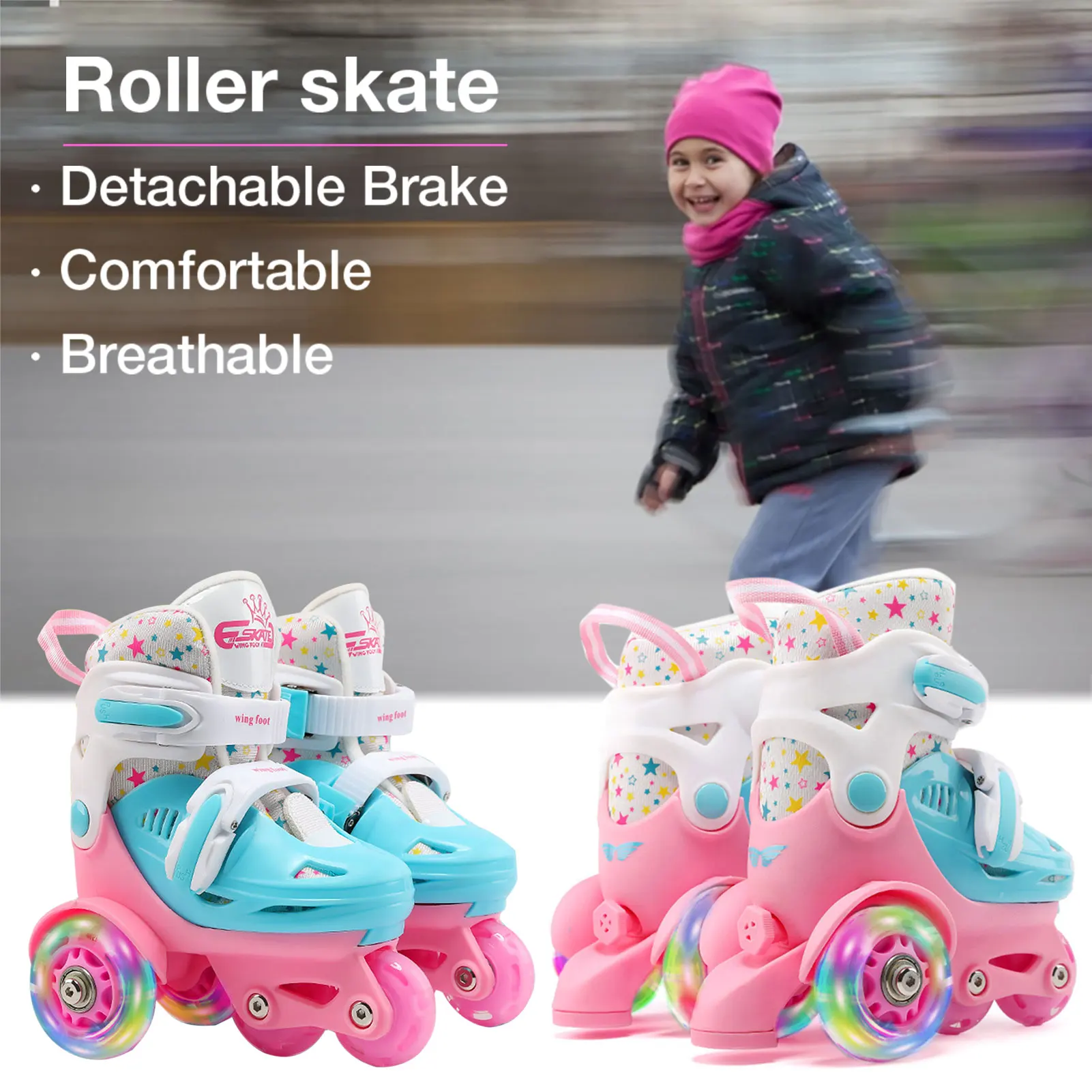 2-8 Years Old Children Roller Skates High Elastic PU Wear-resistant Inline Rollers Size Adjustable For Men And Women