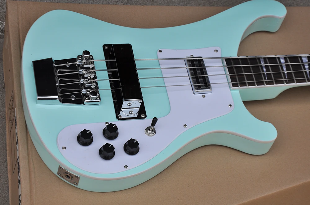 4 Strings Sky Blue Electric Bass Guitar with White Pickguard,Rosewood Fretboard,Providing Customized Service