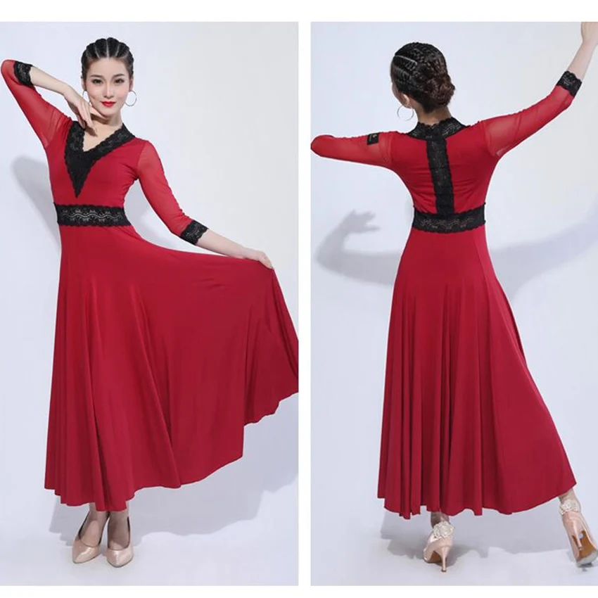 Robe standard en dentelle à manches courtes pour femmes, vêtements de flamenco pour filles, performance d'entraînement moderne, salle de Rh, phtalmesh