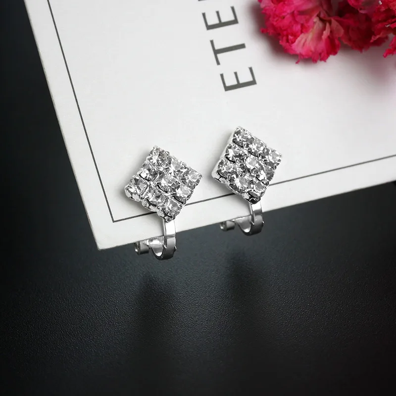 Hot Sale Cubic Zircon Simulated Pearl Geometric Clip on Earrings for Girl Kid Party Charm Without Pierced Earring Women Jewelry