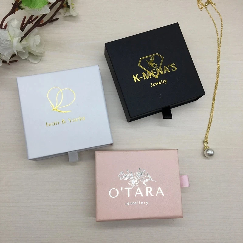 Wholesale 100pcs/lot custom pink paper jewelry box gift packaging box printed logo earring necklace bracelet box