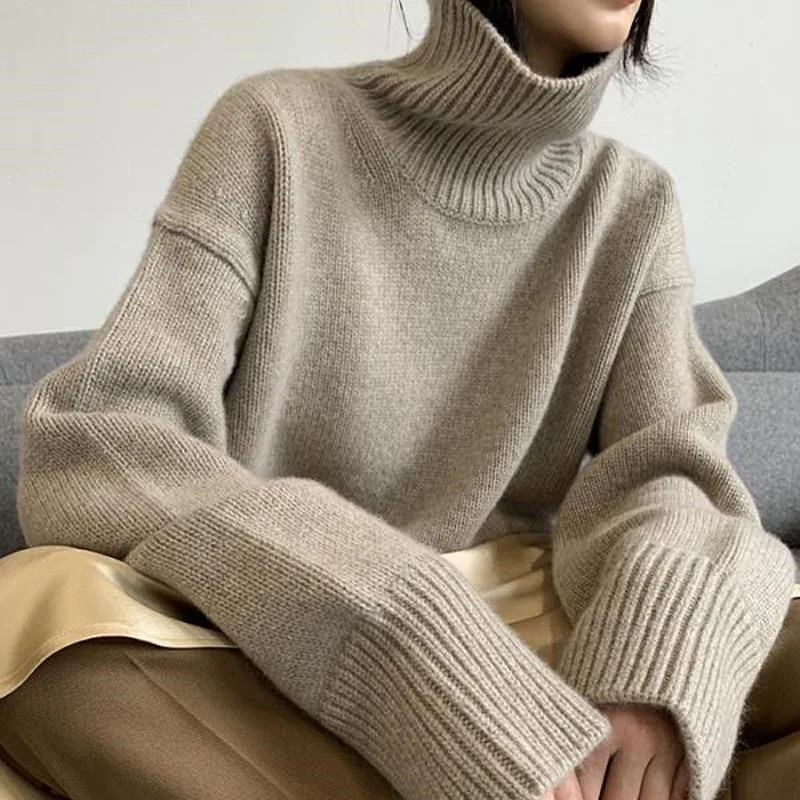 Mùa Thu Đông Nữ Dệt Kim Cao Cổ Cashmere Áo Len 2021 Casual Cơ Bản Chui Đầu Dây Nhảy Cánh Dơi Tay Dài Rời Cao Cấp