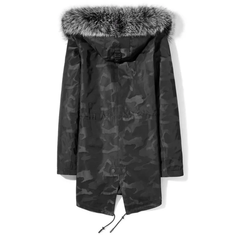 Camouflage Fashion Warm Winter Jacket Men Clothes 2021 Streetwear Mink Fur Liner Long Coat + Large Fox Fur Hooded XWPKF01