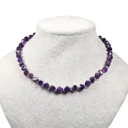 Natural Faceted Amethyst Gem Stone Necklace 925 Sterling Silver 16.5