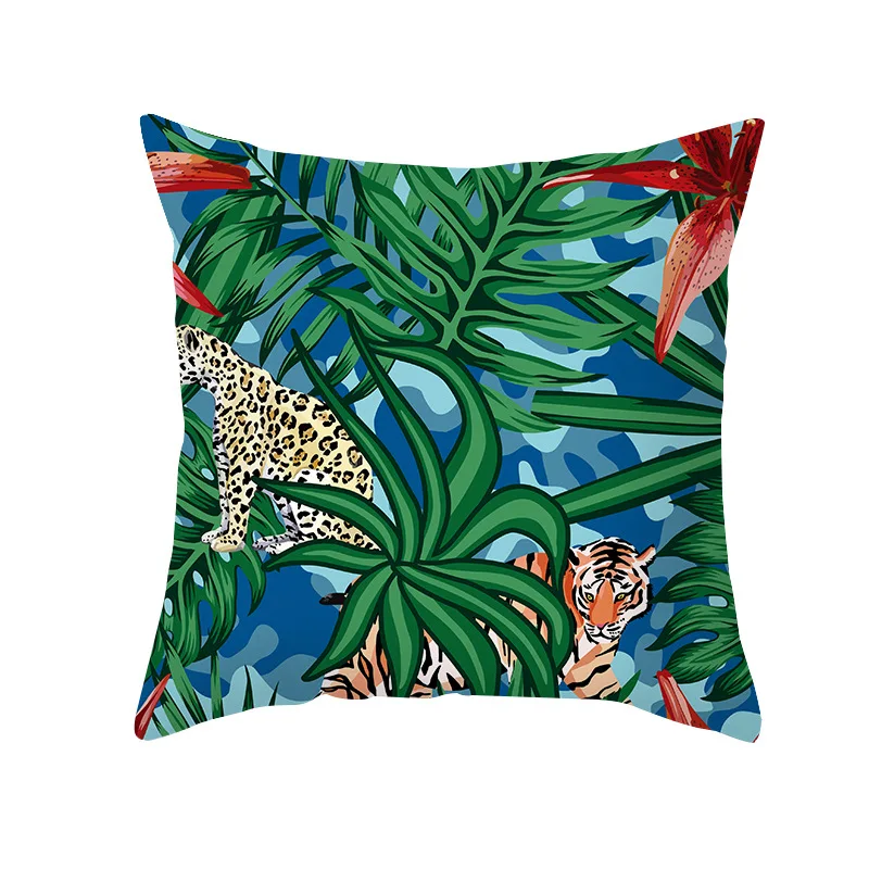 Funda de cojín de la serie de jungla Tropical de verano, cubierta de almohadas con estampado de hojas tropicales, flores y pájaros, nórdica, para sofá