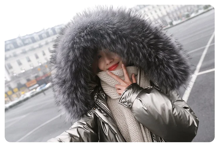 Real Raccoon Fur Collar Down Coats Long Winter Warm White Duck Down Jacket Parka Womens Glossy Down Coat Winter Hooded Overcoat