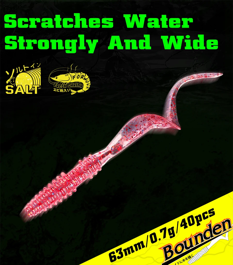 TSURINOYA Angelköder Grub 63 mm 0,7 g 40 Stück Light Game Ajing Künstlicher weicher Köder BOUNDEN Bass Fügen Sie Garnelensalz hinzu Silikon Swimbait – Detail 2
