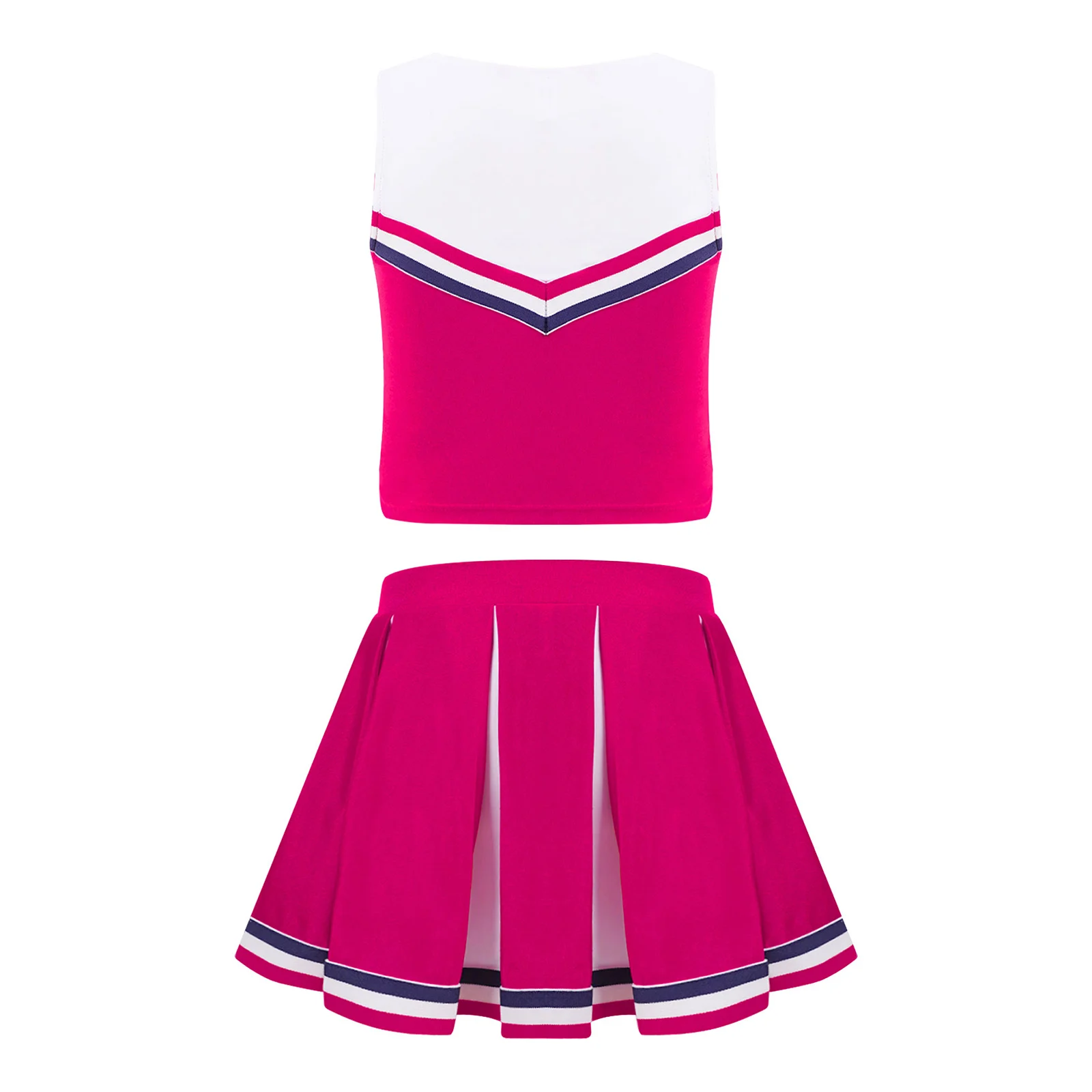 Kids Girls Cheerleader Costume Uniform Short Cheers stampa Crop Top con Mini gonne a pieghe uniformi da Cheerleader per ragazze della scuola