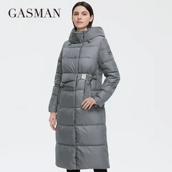 GASMAN-chaqueta de plumón larga con cinturón para mujer, abrigo de diseñador con personalidad y bolsillo, marca de moda, invierno, 2022, 21228