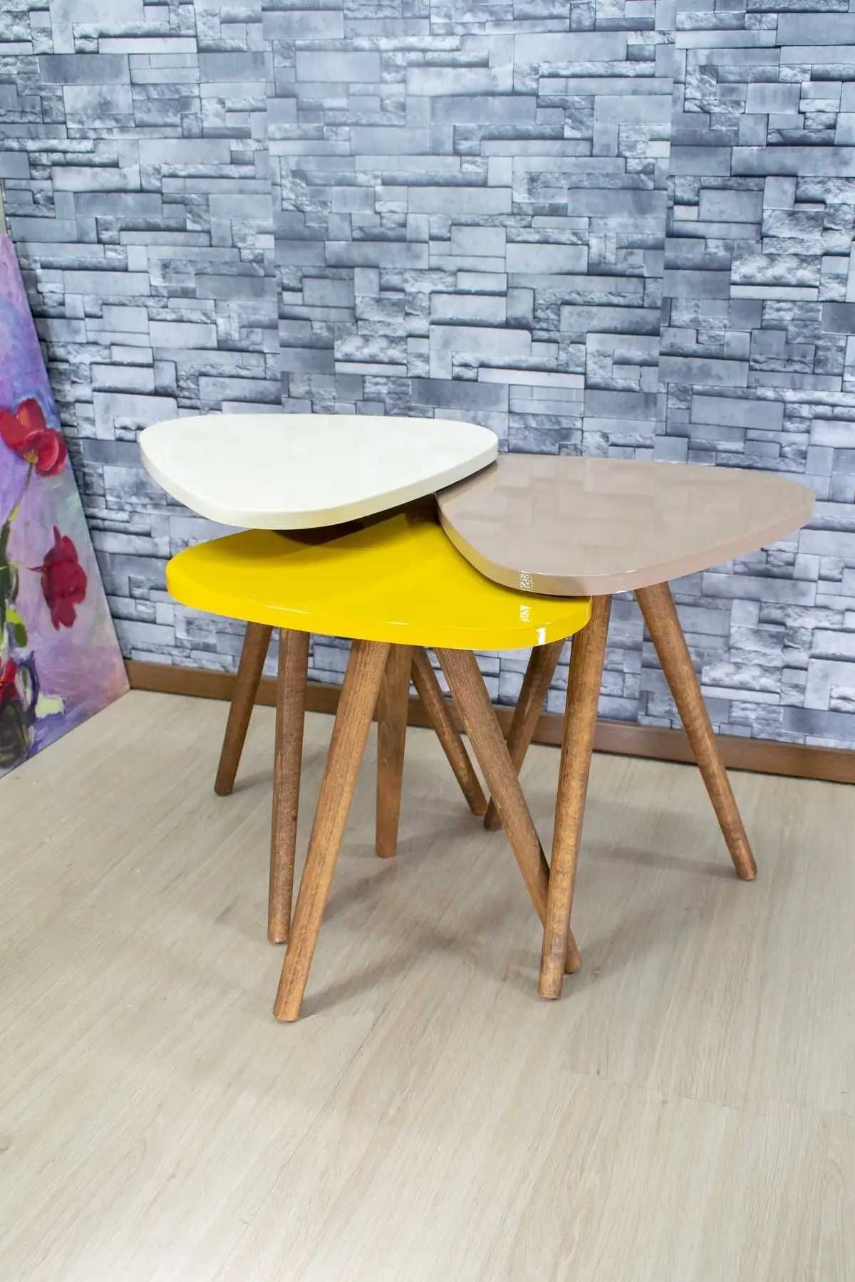 Zigon Coffee Table Turning Foot Triangle Cream Capi Yellow