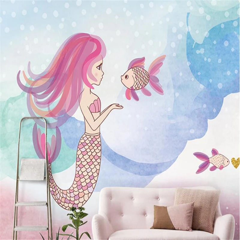 custom Mermaid cartoon underwater world photo mural wallpaper children's room boy girl bedroom murals covering home decoration