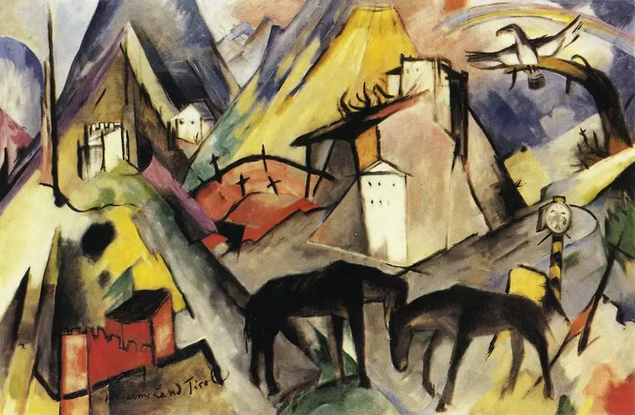 100% handmade Oil Painting reproduction on linen canvas,Unfortunte land of tyrol by Franz Marc,Free Shipping,High Quality
