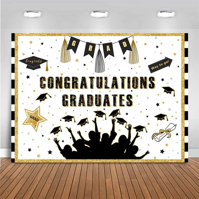 

Congratulations Graduates Backdrop Graduation Party Photography Backdrop Golden Glitter Star Photo Background For Photo Studio