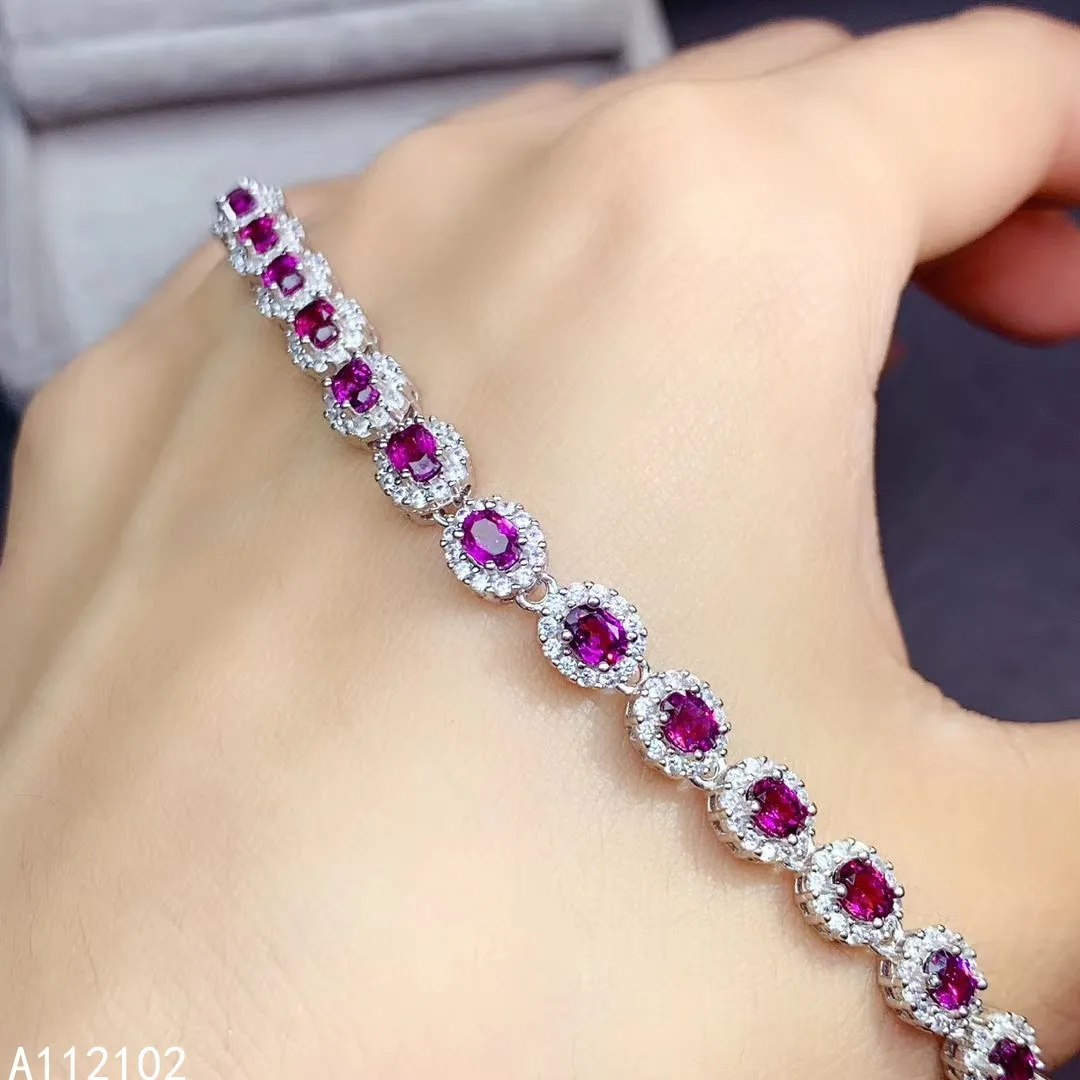 

KJJEAXCMY fine jewelry 925 sterling silver inlaid natural pyrope garnet Girl elegant Chinese style gem bracelet support check