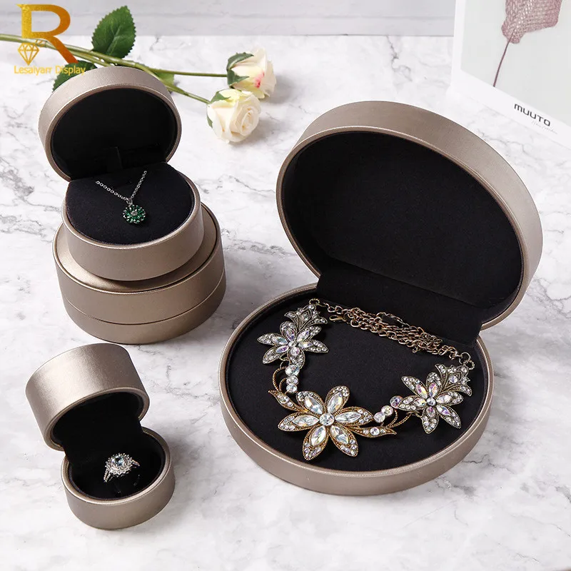 Luxury Engagement Ring Box PU Leather Jewelry Bracelet Gift Storage Organizer Case Large Chain Pendant Necklace Display Keep Box