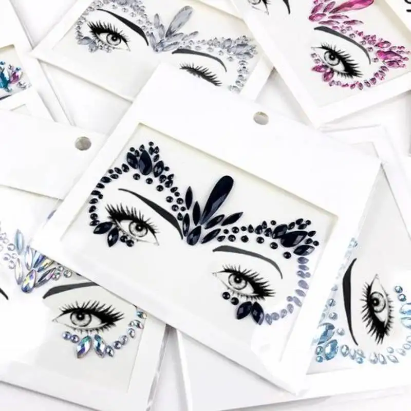Carnival Party Tattoo Sticker Super Shiny Forehead Sticker DIY Face Decoration Face Gems Rhinestone Temporary Tattoo Sticker 1PC image 4