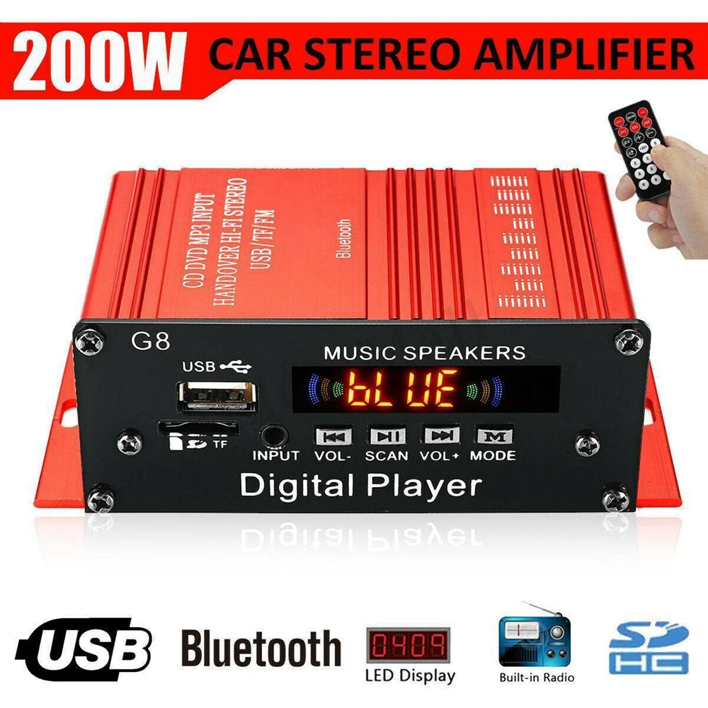 G8 200W 12V amplificatore Audio per auto HIFI amplificatore di potenza Audio bluetooth amplificatori Stereo domestici Radio FM 2CH USB TF AUX