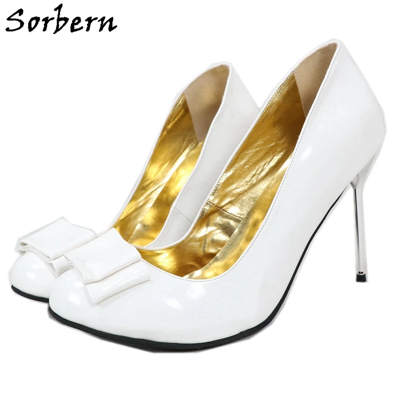 Sorbern White Patent Women Pump Shoes 12Cm Metal High Heel Stilettos Round Toe Custom 14Cm 16Cm 18Cm Ladies Shoe Slip On Pumps