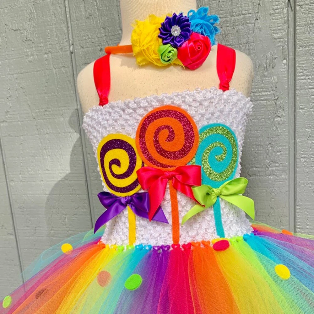 Baby Girls Rainbow Candy Tutu Dress Lollipop Halloween Costumes for Kids Girl Candyland Party Princess Dresses Birthday Outfits