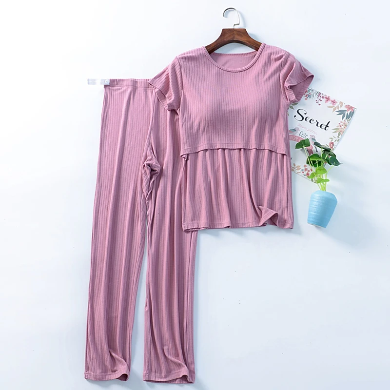 M-3XL Maternity Nursing Set 2pcs/set Pregnant Women's Sleepwear 2025 Modal Breastfeeding Pajamas Set For Pregnant Women