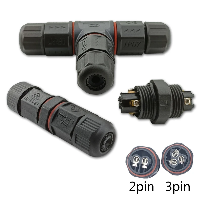 IP67 Waterproof Connector 2 Pin 3 Pin I/T Shape Electrical Terminal Adapter Wire Connector Screw Pin Connector LED Light