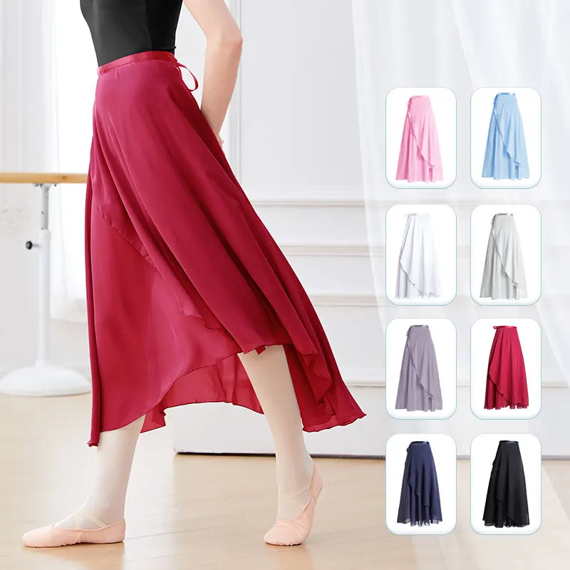 Ballet Skirts Women Long Chiffon Dance Skirt Fairy Chiffon Long Ballet Tutu Dress Dance Costumes Tie Up Dress