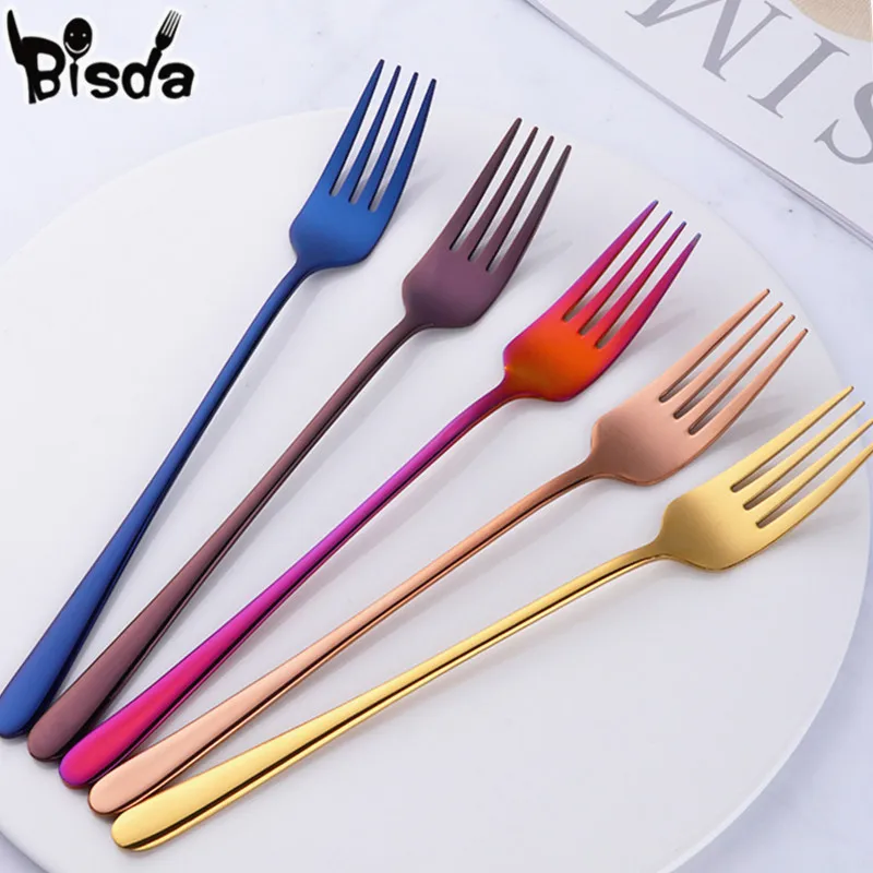 Stainless Steel Dinner Fork Korean Dessert Forks Silver Steak Dinnerware Rose Gold Dessert Fork Kitchen Party Tools