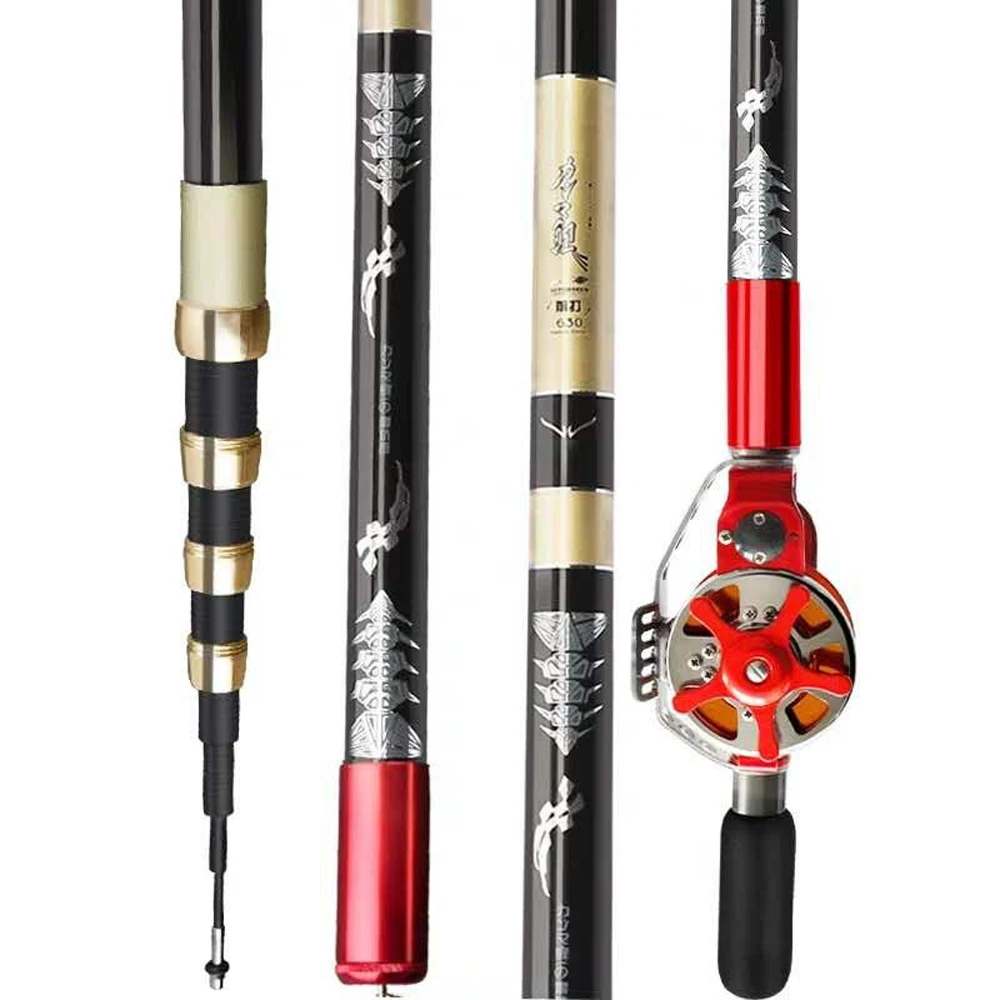 Dual-use Carbon Fiber Fishing Rod Hollow Reel Telescopic Fly Fishing Pole Superhard Stream Rods Hand Rod 4.5/5.4/6.3/7.2/8.1/9M