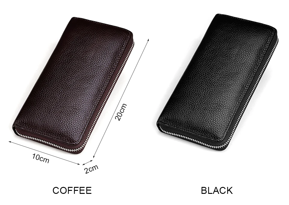 HUMERPAUL Echtes Leder Geldbörse RFID-blockierende Clutch-Tasche, Geldbörse, Kartenhalter, Münzgeldbörse, Reißverschluss, männlich, lang, Schwarz/Kaffee-Geldbörse – Detail 3