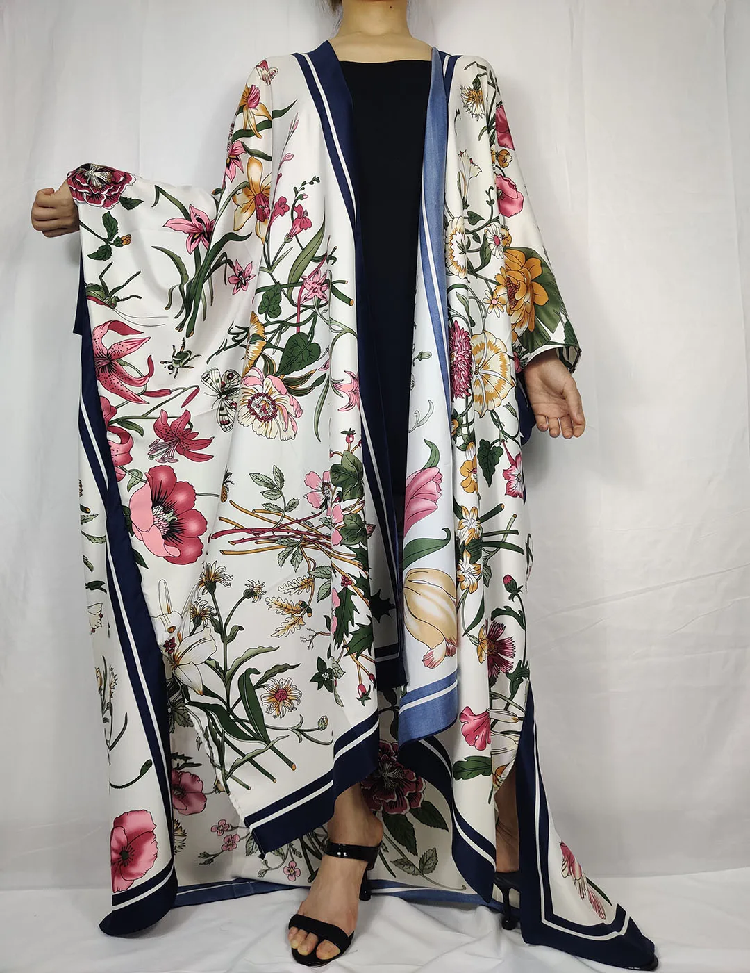 Muslim Elegant Open Front Silk Abaya Kimono For Women купальники женские 2021 Dubai Summer Printed Outfit Swimwear Kaftan