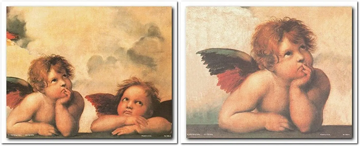 Decorative pictures on the wall, art prints, Lafayette cherub with wings on the elbow, sister's cherub, godmother, two-piece set