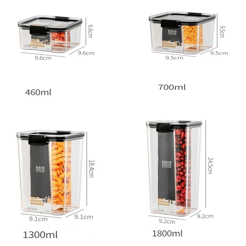 Square Transparent Sealed Fresh Box Kitchen Grain Multi-grain Storage Tank Can Be Stacked Snacks Dried Fruit Storage Tank