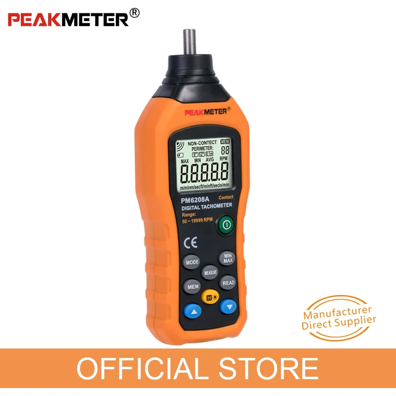 PEAKMETER MS6208A MS6208B High pressional Contact/Non-Contact Digital Tachometer rpm Speed Meter 50~19999RPM Gauge & black Bag