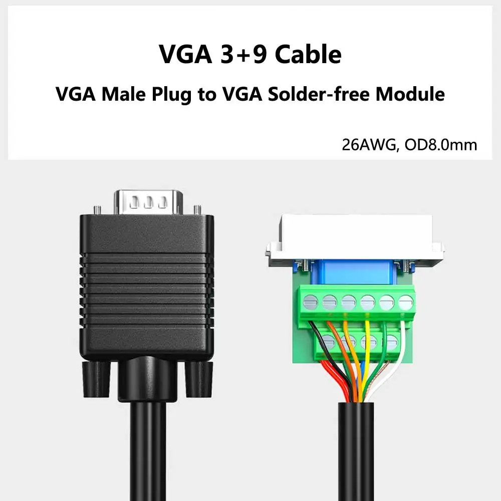 VGA DIY Loose Cable Computer Monitor Cable TV Projector Video Cable VGA 3+9 HD Cable 26AWG Engineering Line