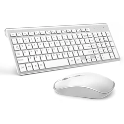 Wireless Keyboard Mouse,Full Size With Numeric Keys。Compatible with IMac Mac PC Laptop Tablet Computer Windows (Silver White)
