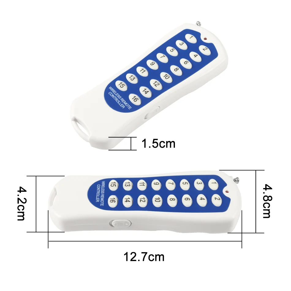 Interruptor de luz momentáneo con Control remoto inalámbrico, interruptor de luz momentáneo DC 12V, 16 canales, 433Mhz, receptor de relé RF con transmisor