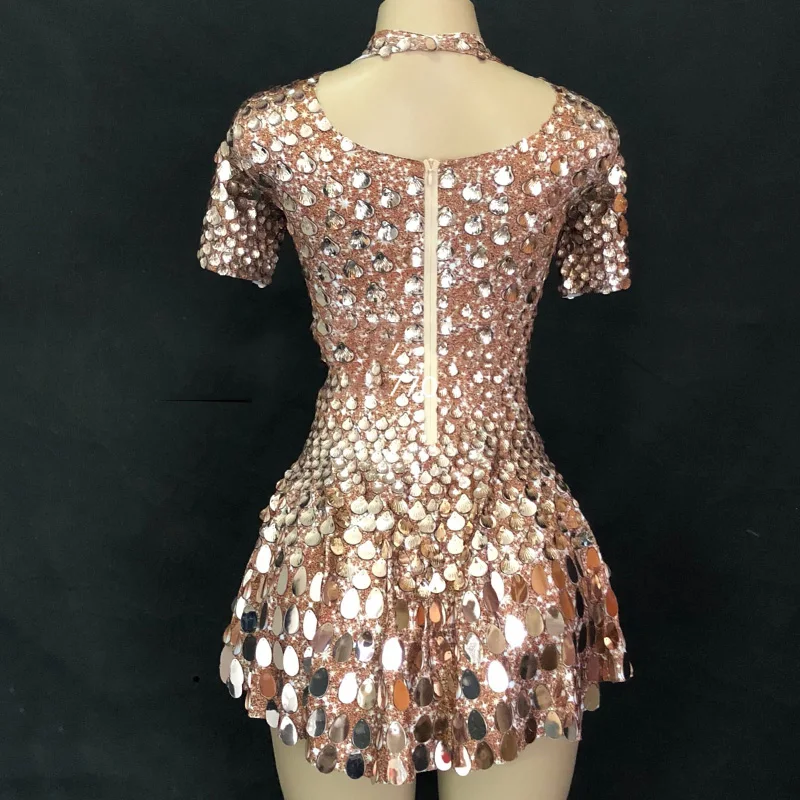 

Bright Bodysuit Future show space cosplay mirror dress Shining Silver Mirrors Stone Dress party Costume Nightclub