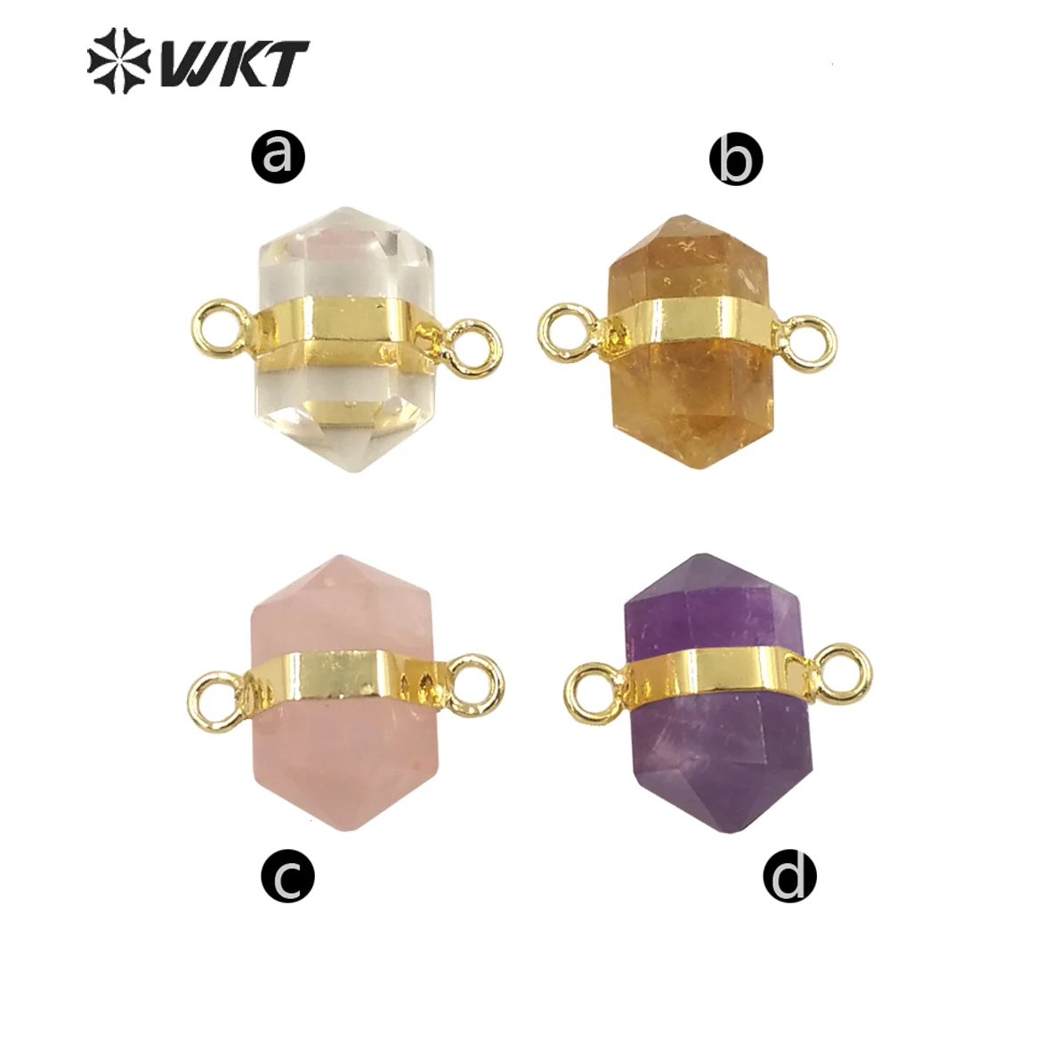 WT-P1764 Simple Cute Crystal Pendant Double Loops Bullet Shape Hexagona Natural Stone Pendant Amethysts Citrines Pink quartz