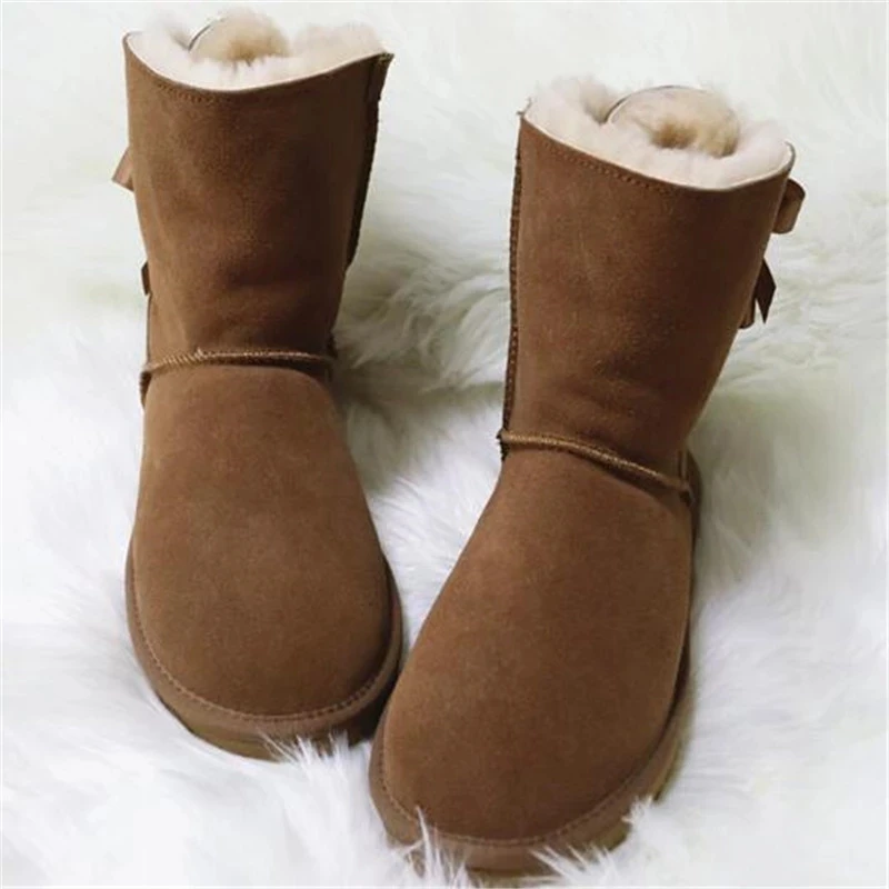 New 100% Natural Fur Shoes Women Classic Waterproof Genuine Cowhide Leather Snow Boots Women Boots Warm Winter Boots Women Shoes