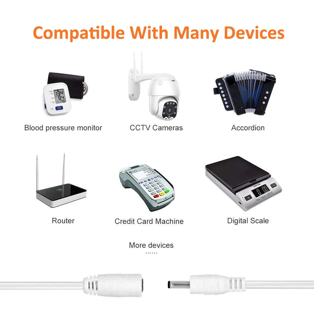 6 Meters DC 12V Power 10M Extension Cable 5.5mmx2.1mm/20 FT DC Plug For CCTV Camera 12 Volt Extension Cord