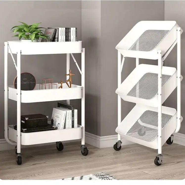 45x30x77cm Family folding storage cart Sundry basket toilet kitchen bathroom rack organizer shelf stand decor bedroom