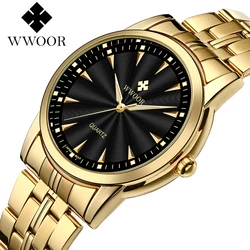 WWOOR Top Brand Luxury Gold Watches For Men Stainless Steel Casual Business Quartz Mens Wrist Watch Waterproof Relogio Masculino