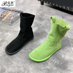 Retro Fashion Nubuck Leather Casual Flat Ladies Single Boots Spring And Autumn Set Feet Solid Color Long Tube Motorcycle boots