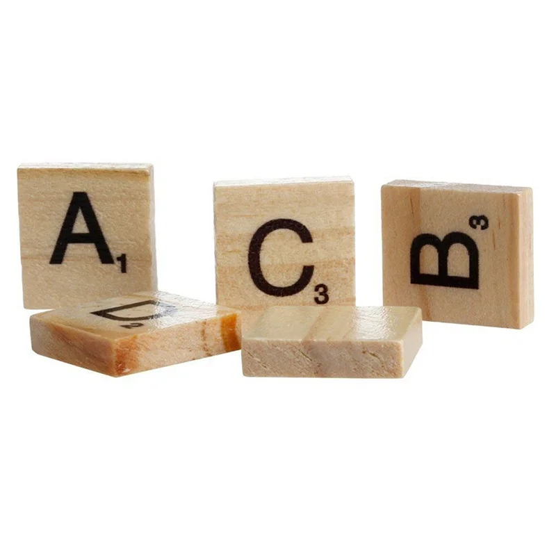 Alfabeto e Números Azulejos Decorativos, Letras e Números, Autoportante Madeira Artesanato, Palavras em Inglês, DIY, Hot, 100 Pcs