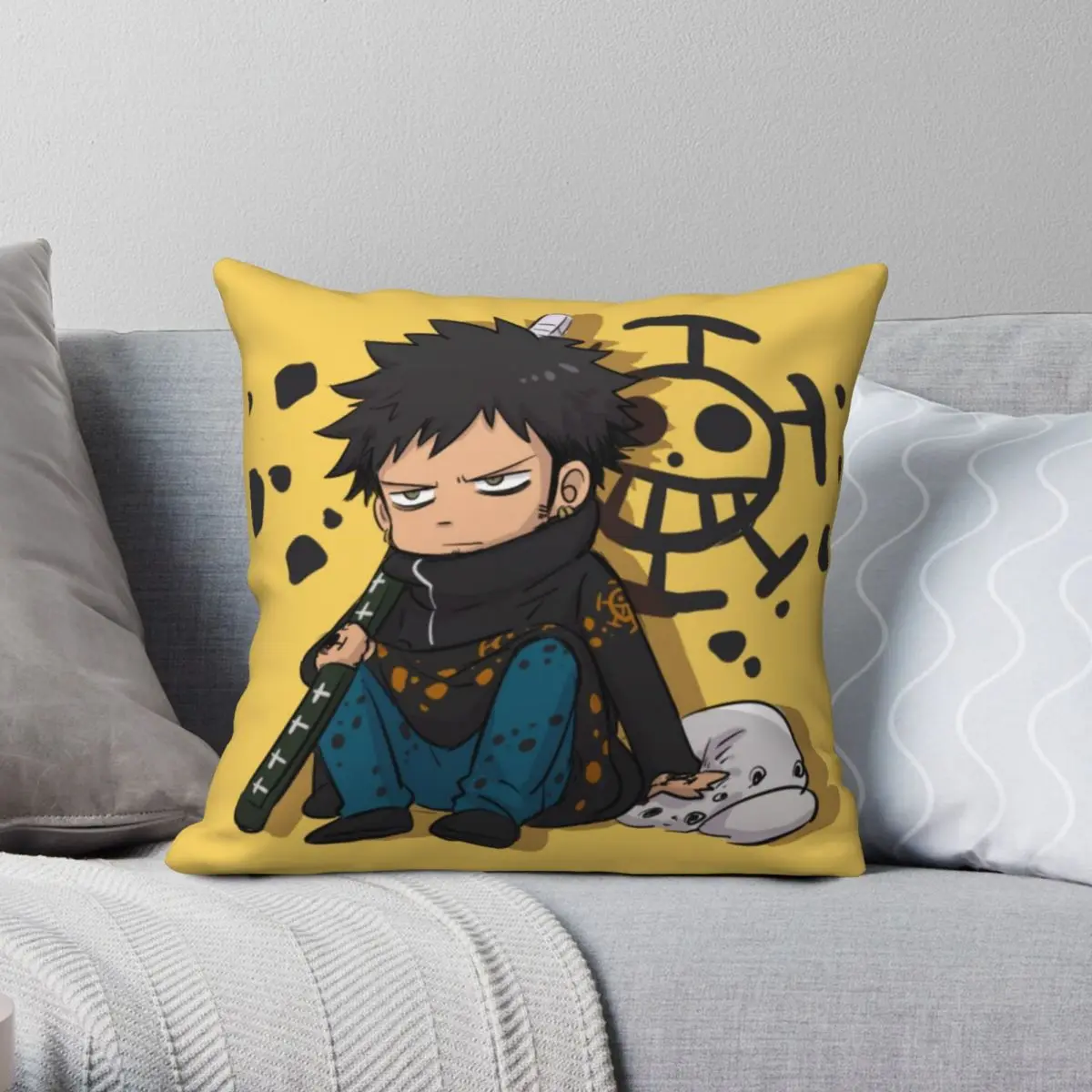 Trafalgar D. Water Law Pillowcase Polyester Linen Velvet Pattern Zip Decor Throw Pillow Case Bed Cushion Case