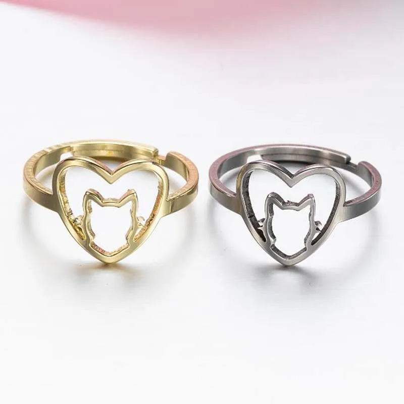 Punk Mini Cute Cat Heart-Shaped Ring Open Design Fashion Trend Jewelry Ring Female Girl Gift Wedding Ring Wholesale бижутерия