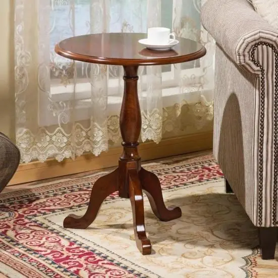 Solid Wood Small Round Table American Sofa Side Table European-style Simple Round Coffee Table Small Coffee Table Side Corner Co