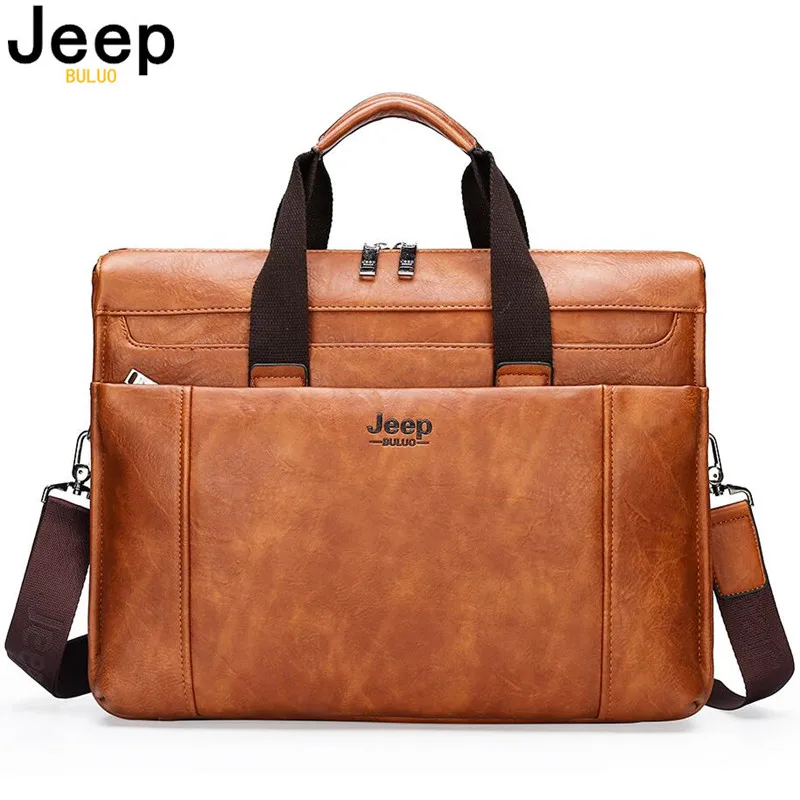 JEEP BULUO Men's Briefcase Leather Laptop Bag For A4 Bag Men's Leather Bag Briefcase Handbag Business Office Bag For Men