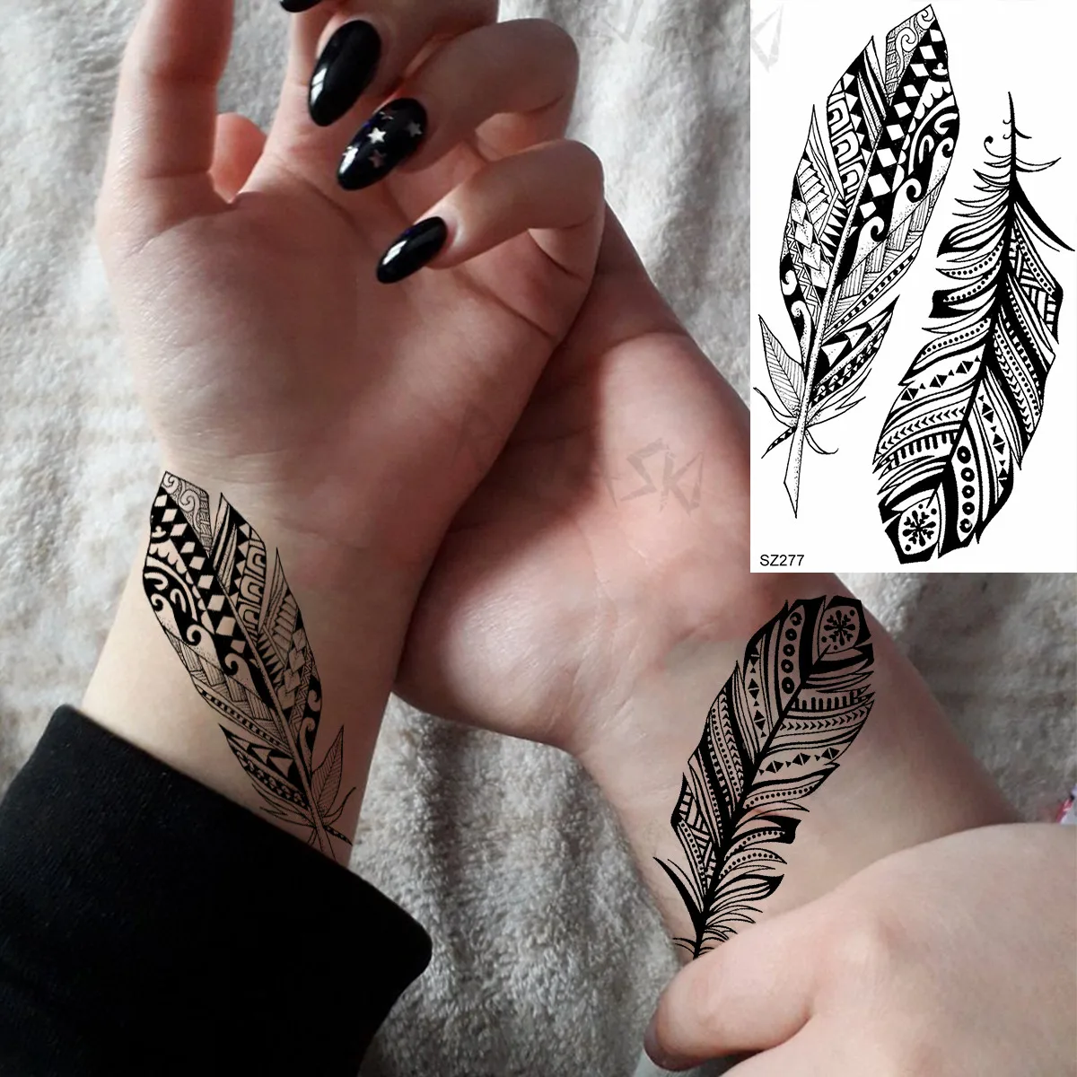 Black Little Dandelion Fashion Feet Temporary Tattoos For Women Adult Feather Spartan Realistic Fake Tattoo Body Art Tatoo Decal